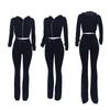 Women's Casual Color Hooded Zipper Top Wide Leg Pants Suit