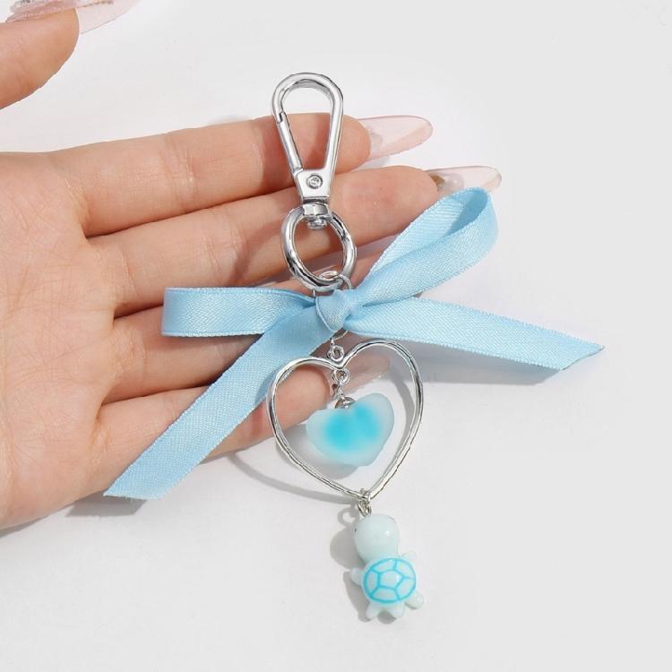 Versatile Ribbon Pearls Bowknot Key Rings with Turtles Pendant Charming Keychain Accessory for Backpacks and Purses