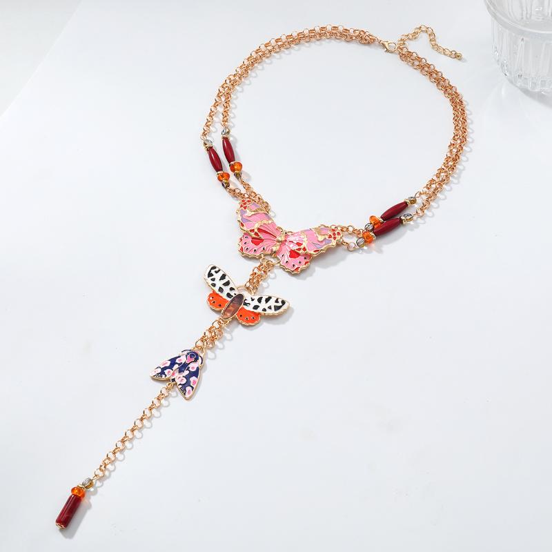 Exaggerated Multi-Layer Long Metal Chains Butterfly Necklace Bohemian Style Women'S Summer Beach Jewelry Accessories