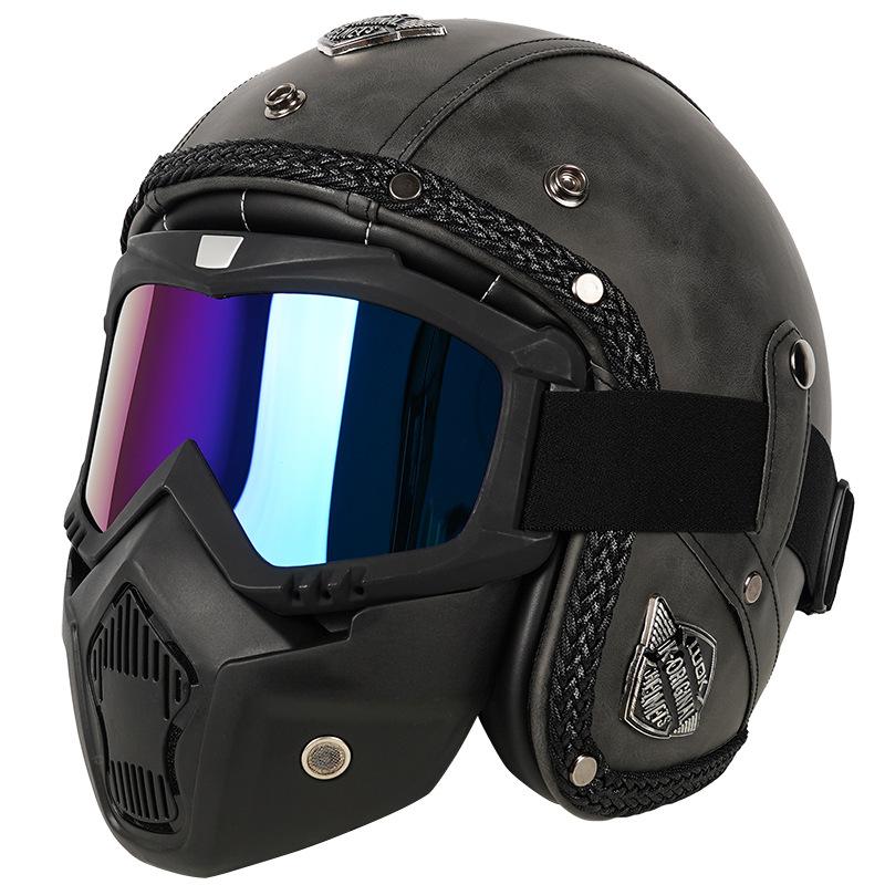 

Ретро шлем Harley Crown Prince круизный мотоциклетный шлем мужской и женский четырехсезонный мотоциклетный шлем для электровелосипедов 3/4 полушлемы кожаные шлемы M военно-воздушные силы синий