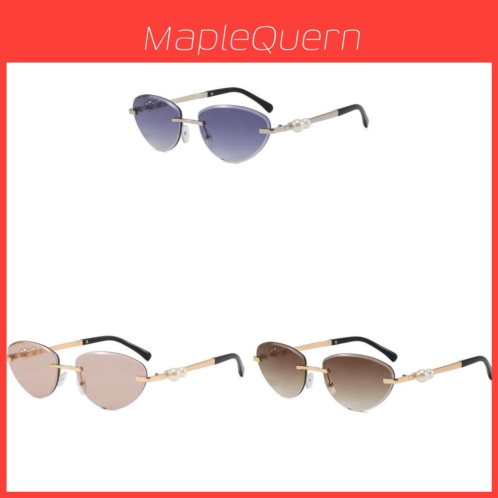 Pearl Metal Frameless Cat Eye Sunglasses With Uv400 Protection For Fashion Outdoor Travel