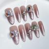 Cat Eye Nail Tips With Ice-Transparent Glitter Stacking Rhinestones Winter Wearable Press-On Nails