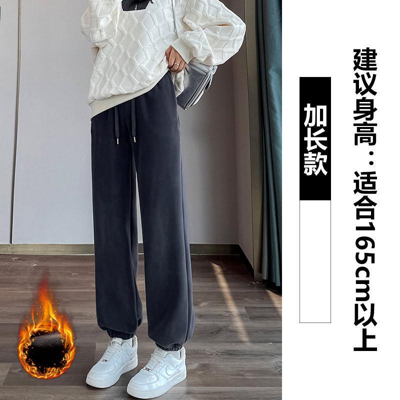 Pink Fleece Sweatpants Women's Autumn and Winter Thickened Outer Wear Cotton Pants Fleece Warm Pants Small Sweatpants