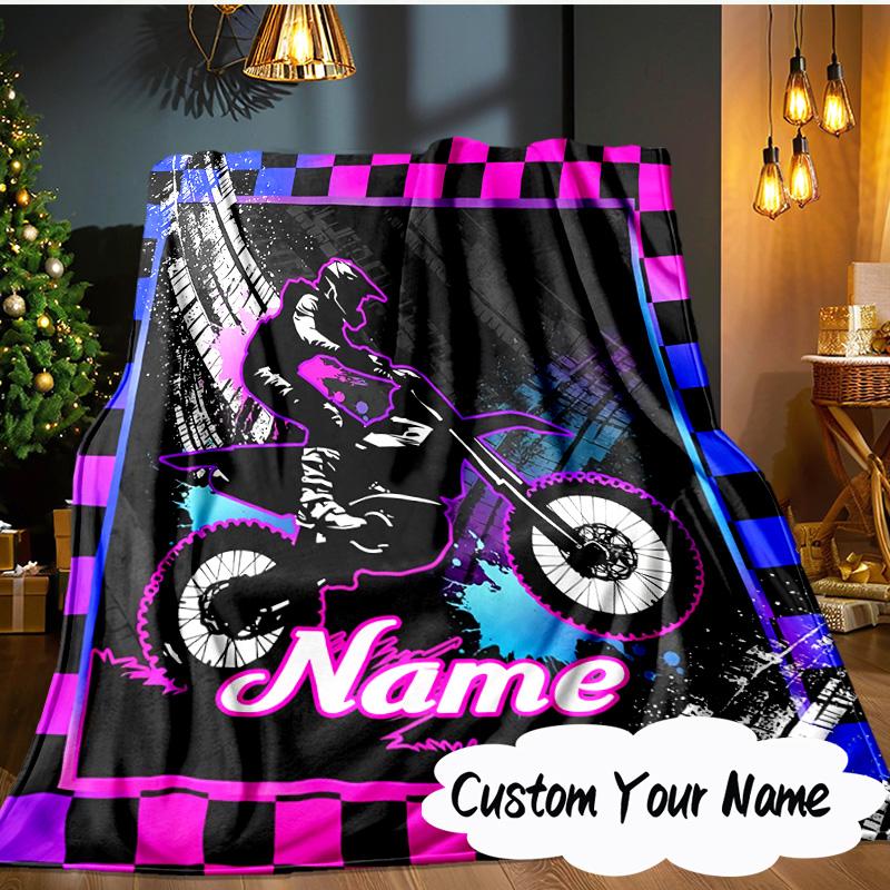 Custom Name Sport Bike  Blanket  Ideal Bedding Blanket Perfect for Travel, Camping, Living Rooms, Offices, Sofas, Fan Christmas gift