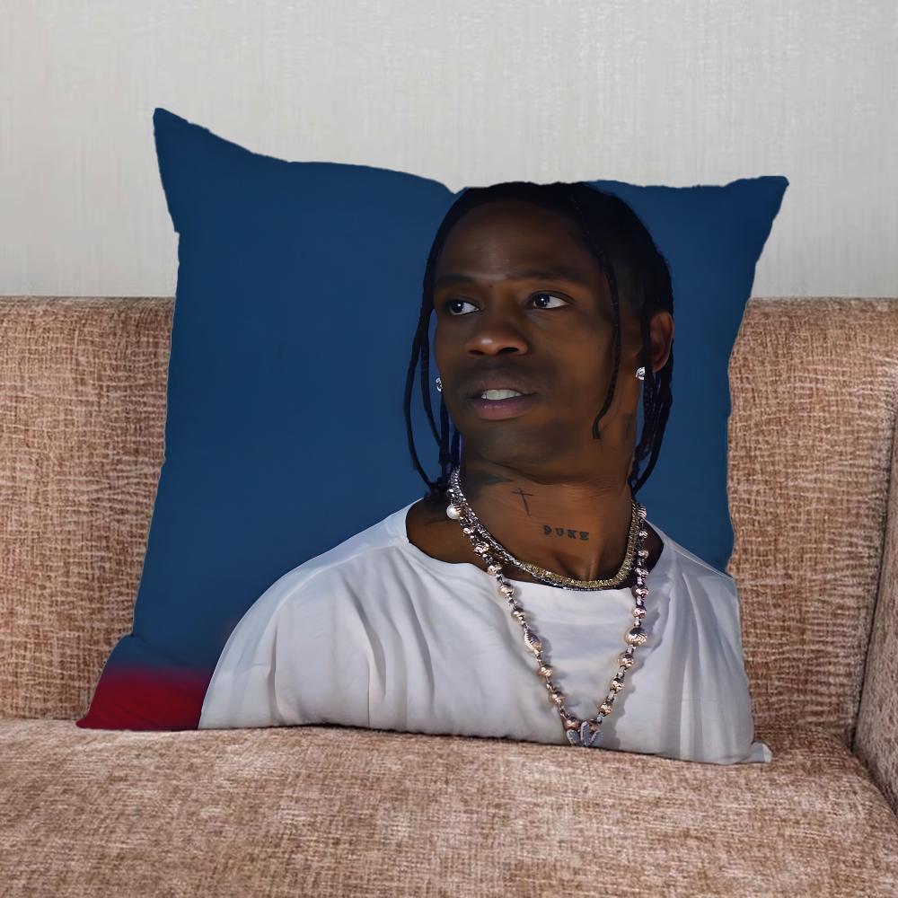 T-Travis Scott Rapper Pillow Case For Home Bedroom Car Office Decoration Living Room Sofa Cushion Cover Suitable
