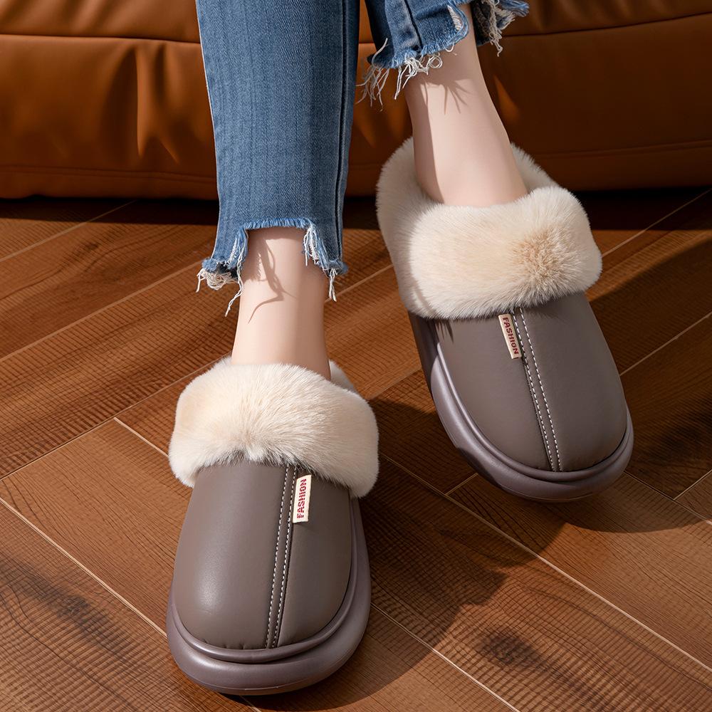 2025 waterproof cotton slippers autumn and winter warm velvet couple home warm waterproof slippers winter