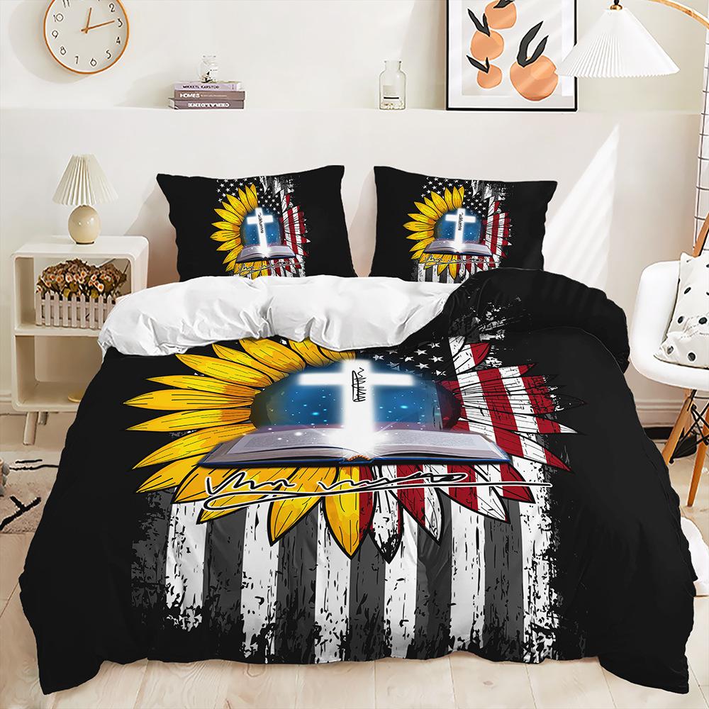 Quilt Cover Idyllic Sunflower Bed Cover Pillowcase Digital Printing Bedding Three-Piece Set