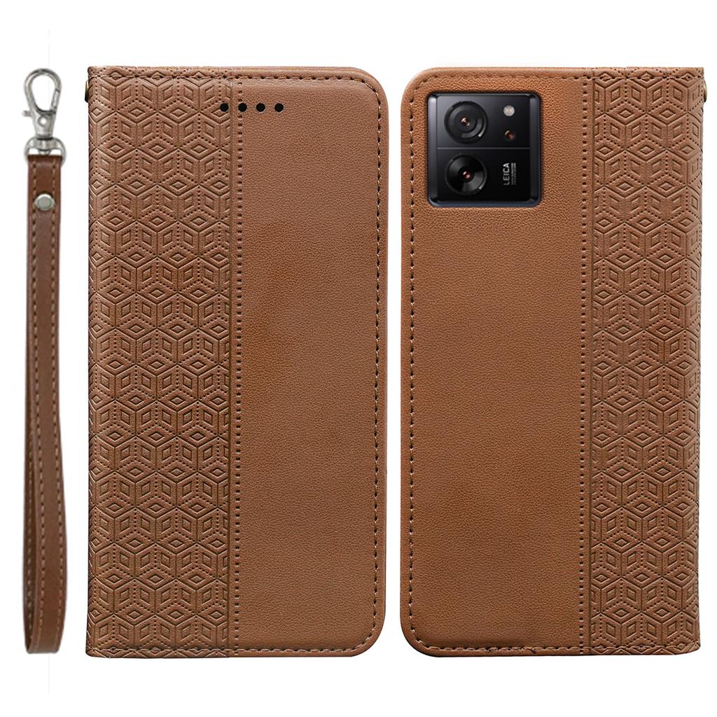 For Xiaomi 14T Wallet Phone Case Strong Magnetic Checkered Pattern Imprint Leather Flip Cover