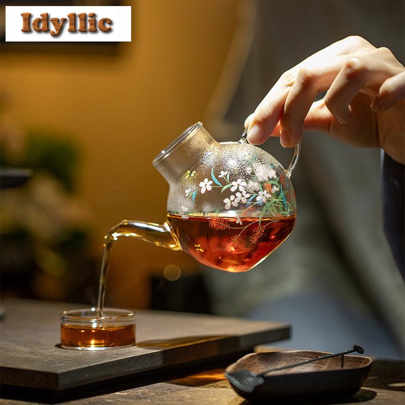 230ml Blooming Flower Glass Teapot Japanese Tea Infuser Pot Tea Maker Kettle with Filter Tea Ceremony Accessories Collection