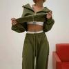 1116 Casual Suit Women's Western Street Style Long Sleeve Hooded Cardigan Elastic Long Pants Two-Piece Set