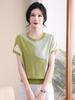 2026 Summer Ice Silk Short-Sleeve T-Shirt for Middle-Aged and Elderly Women - Loose Knit Fashionable Cardigan