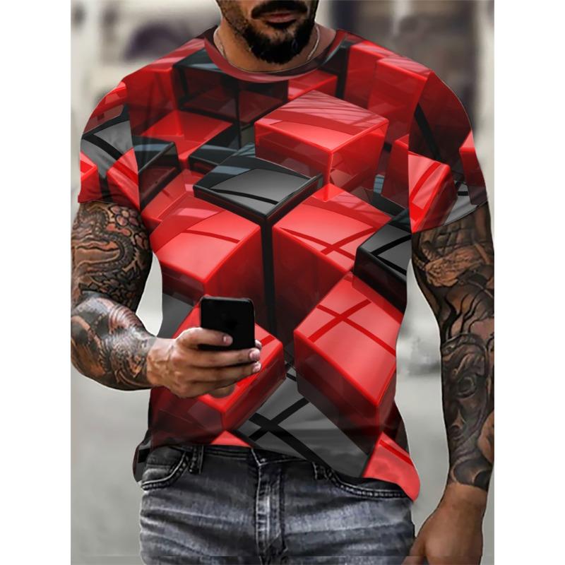 

Клетчатые абстрактные узоры мужские модные футболки летние с коротким рукавом 3D принтованные уличные простые футболки 6XL большие размеры повседневные топы L