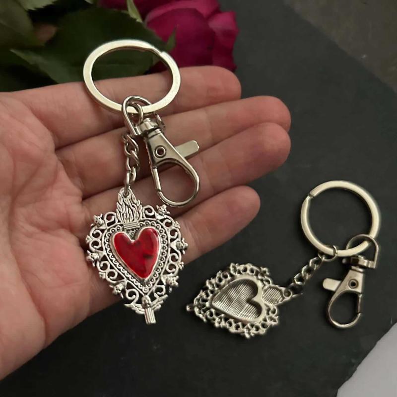 

Gothic Heart Keychain for Women, Stylish Bag Charm Corazon Key Ring with Jesus Cross, Religion Gifts 1