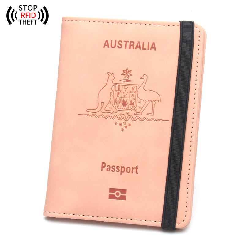 Australian Anti-magnetic Leather Passport Holder with Multi-card Slots and Elastic Band