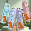 1PC Dinosaur Rainbow Number Set 750ml Color Plastic Sports Water Bottle Leakproof Flip Straw Lid Suitable for Sports Office Home Use