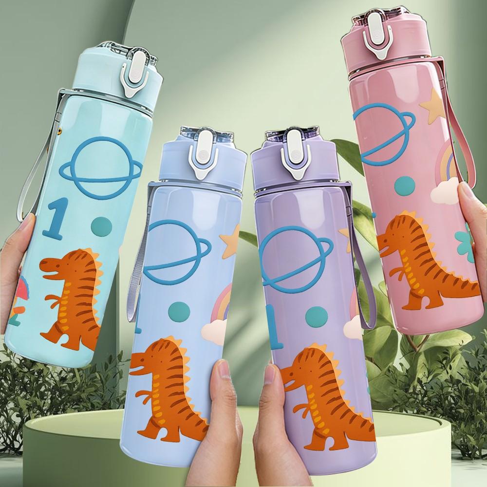 1PC Dinosaur Rainbow Number Set 750ml Color Plastic Sports Water Bottle Leakproof Flip Straw Lid Suitable for Sports Office Home Use