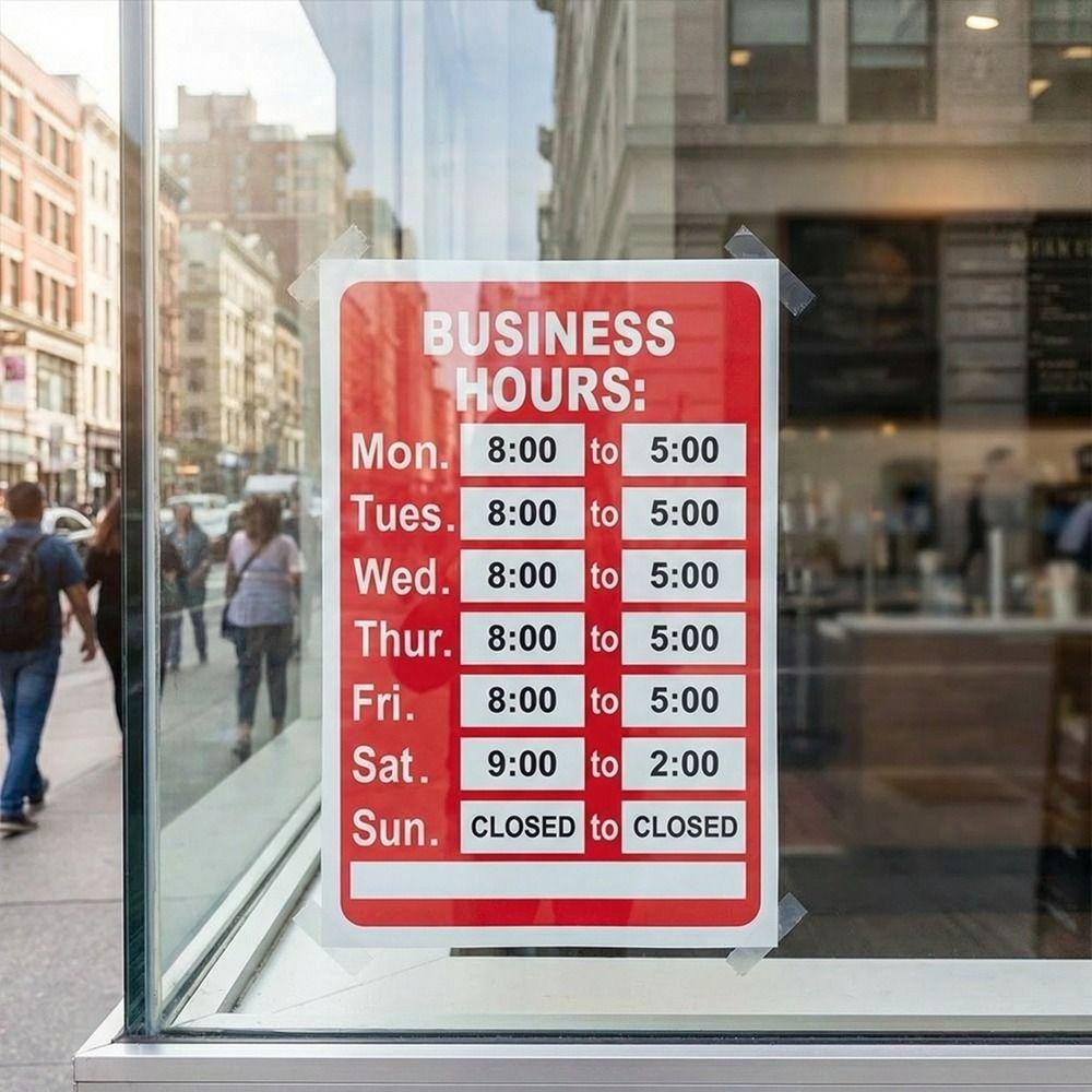 Self-Adhesive Business Hours Sticker Waterproof Open Close Time Sign  Glass Door Application