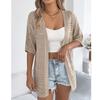 Women's Casual And Fashionable Solid Color Hollow Out Mid Sleeve Knitted Cardigan