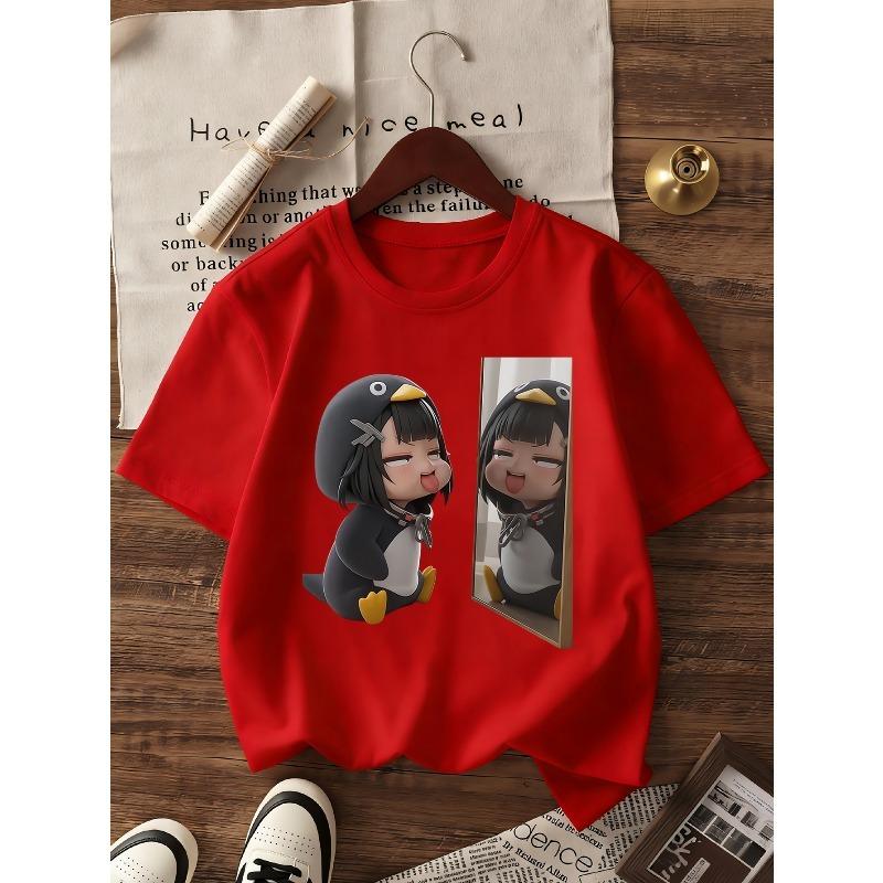 European sizes Girls' Summer Girl Group Cartoon Style Short Sleeve T-Shirt, Cute Idol Fashion Print, Breathable And Non-Stuffy Clothing