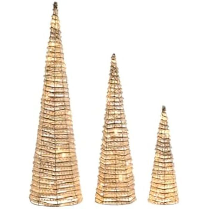 Ornement de Noël - DKD Home Decor - Blanc doré - 20 x 20 x 80 cm - 3 pièces - Décoration intérieure