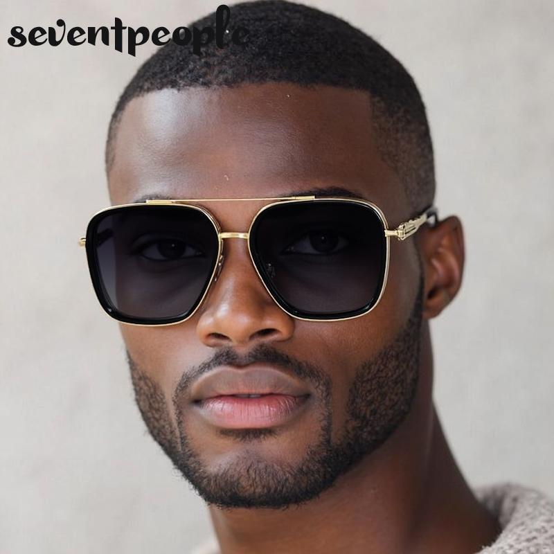 Oversized Square Steampunk Sunglasses Men Luxury Brand Vintage Metal Double Beam Sun Glasses Trendy Outdoor Shades For Male