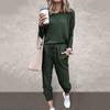 Yousheng 2 Pcs/Set Women Top Pants Suit O Neck Long Sleeves Solid Color Sport Sweatshirt Drawstring Elastic Waist Ankle-banded Trousers Fitness Fall