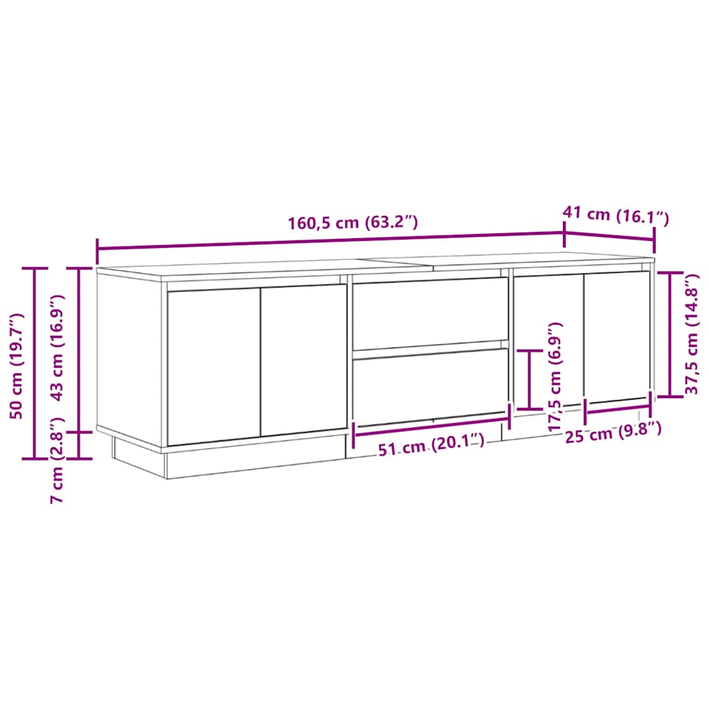 TV Stand with LED Lights Artisan Oak 160.5x41x50 Cm