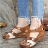 Large size summer new retro round head wedge heel women's shoes cross buckle women's sandals