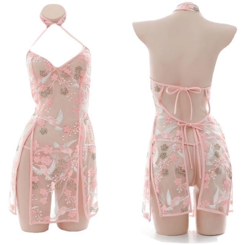 Yurui Erotic Underwear Sexy Embroidery Transparent Cheongsam Suit Uniform Temptation Role Play Europe and America