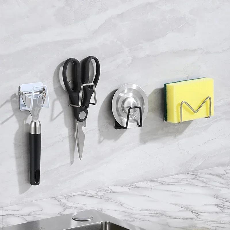 1pcs Kitchen Sponges Holder Stainless Steel Sink Sponges Drain Drying Rack Self Adhesive Storage Holder Hooks Bathroom Organizer