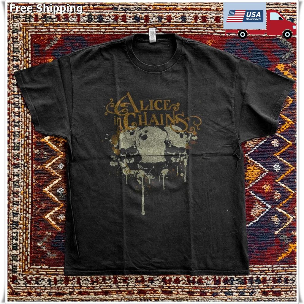 Alice In Chains Skulls Grunge Rock Band T-Shirt Black T-shirt Size S-