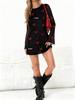 Women's Sexy Leopard & Butterfly Print Round Neck Long Sleeve Dress