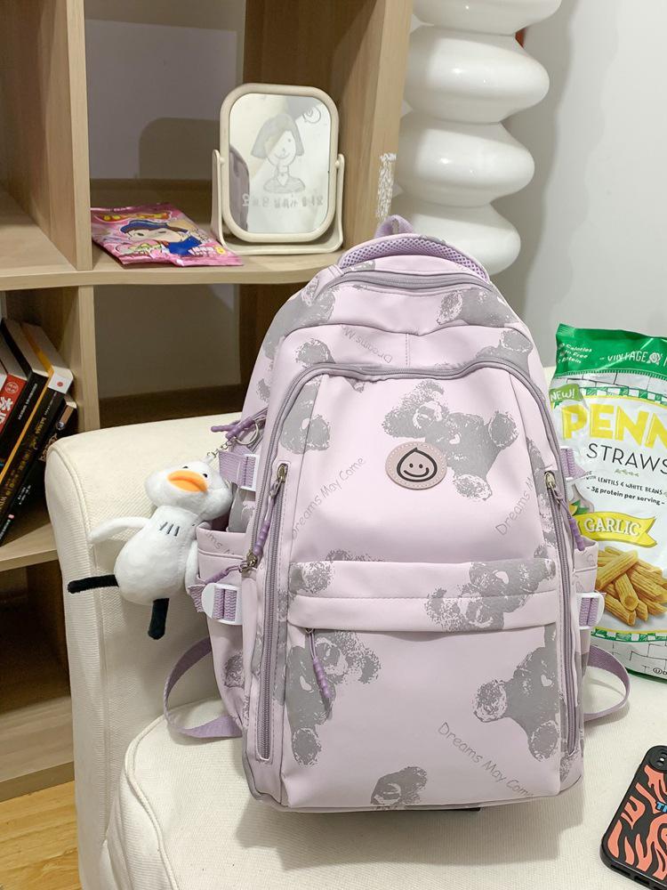 Unisex Large Capacity Fashionable Teddy Bear Print Backpack for Students and Travelers