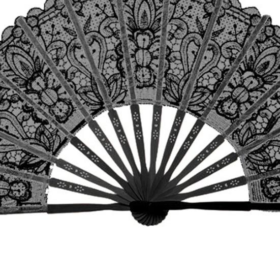Vintage Style Folding Fan with Lace Trim And Tassel Pendant Elegant Fabric And Bamboo Handheld Fan Hollowed Hand Fan for Wedding Party Home Decor