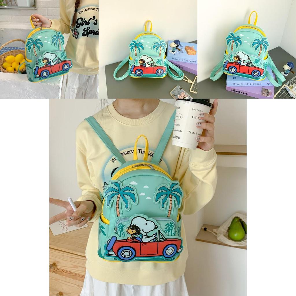 Cartoon Snoopy Pu Material Backpack With Zipper Closure For Casual Travel And Kids