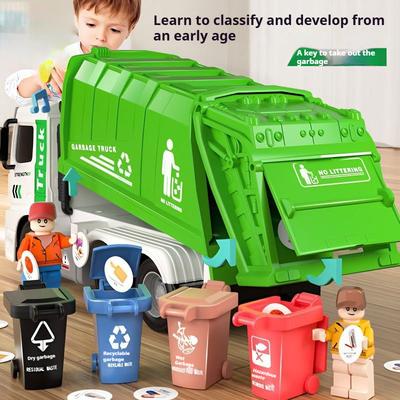 Children's Large Alloy Garbage Truck Sanitation Engineering Truck Transportation Classification Bucket Baby Early Education Toy Car