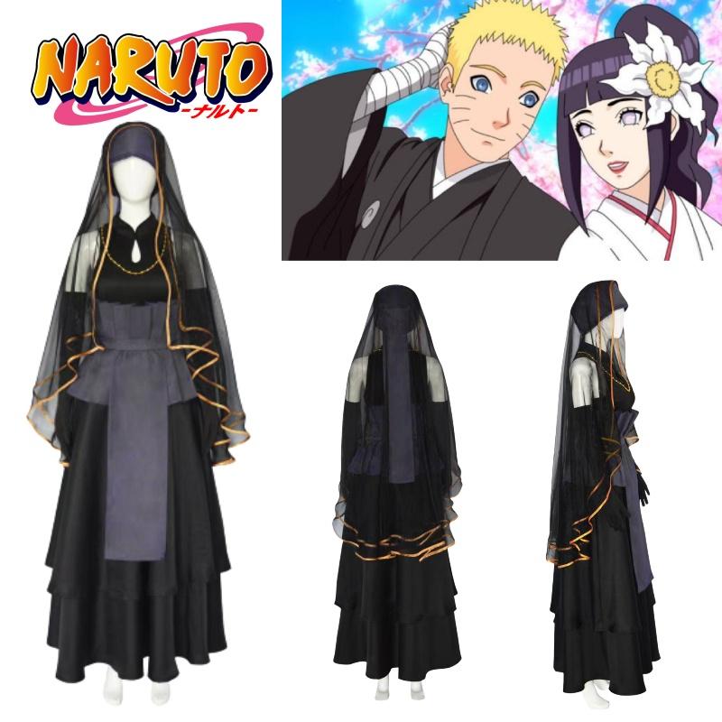 Hyuuga Anime Naruto Hinata Wedding Dress Set Veil Necklace Sleeve Cosplay Outfit