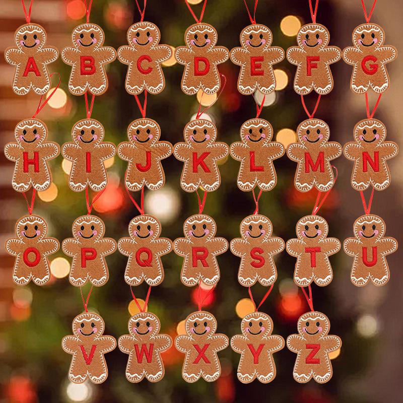 Gingerbread Man Ornaments for Christmas Tree Hanging Decor with Alphabet Letters Festive Holiday Home Decorations Gift