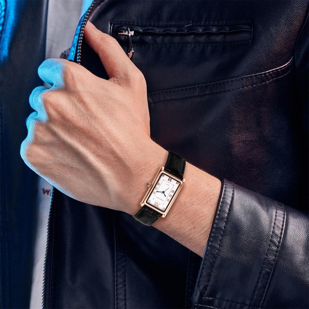 Jewelerywe Pair Couple Watch Roman Numerals Analog Display Leather Belt Waterproof Quartz Black Men Women Fashion Gift Birthday Anniversary Christmas