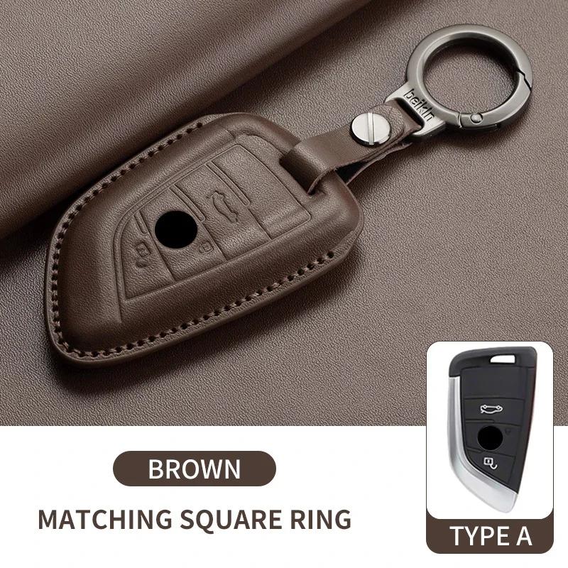 Leather Car Remote Key Case Cover Shell for BMW X1 X3 X5 X6 X7 1 3 5 6 7 Series G20 G30 G11 F15 F16 G01 G02 F48 Keyless Key Fob