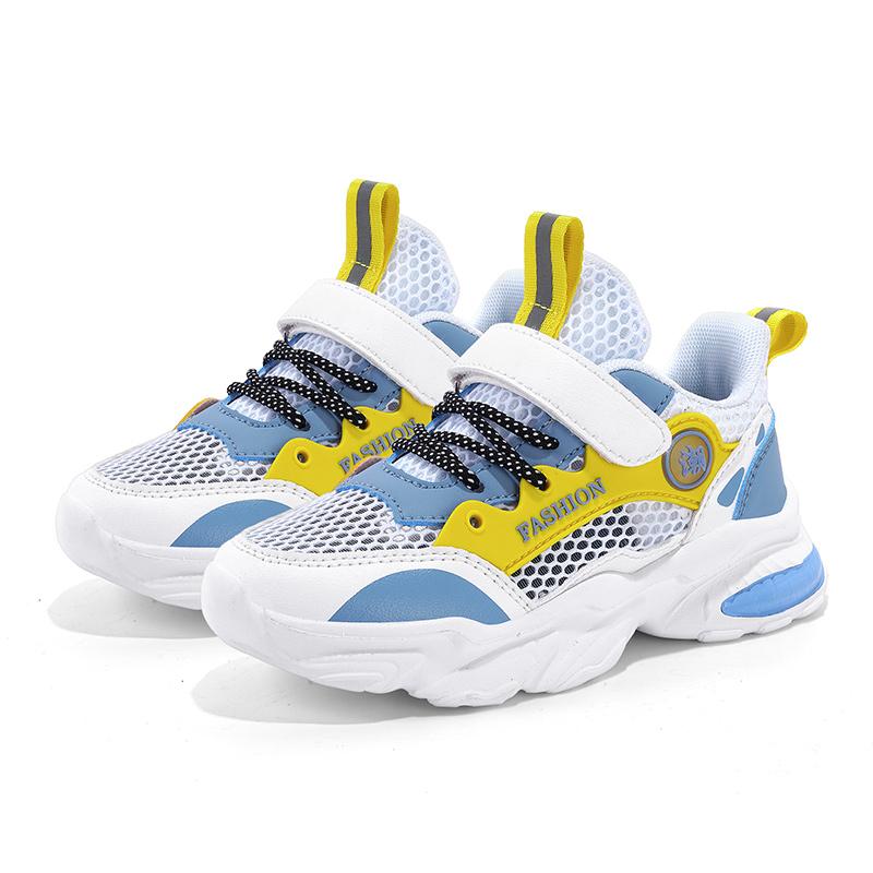 

Летние ультралегкие детские повседневные кроссовки с полой сеткой на липучке для мальчиков и девочек 40 синий/бежевый