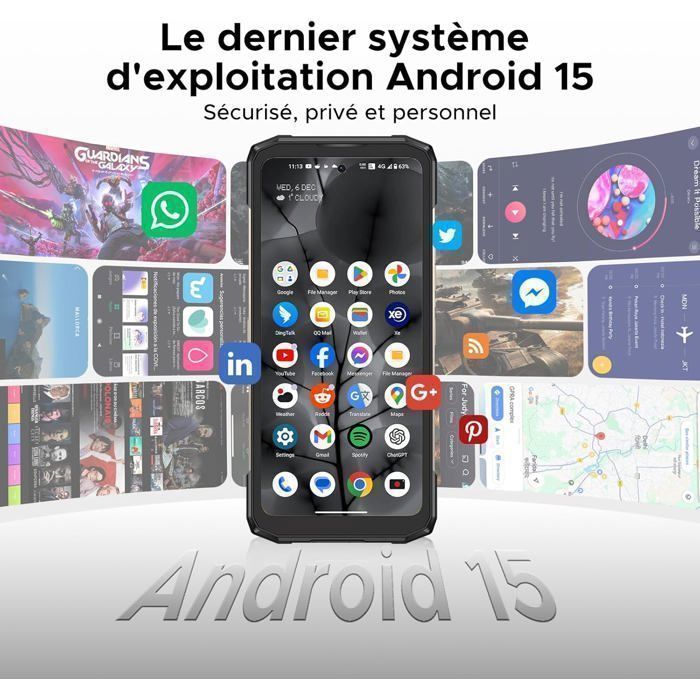 Telephone Portable Incassable 5G DOOGEE Blade 20 Turbo 32Go+256Go 6.6” Smartphone Robuste Android 15 50MP 10300mAh IP68/NFC Noir