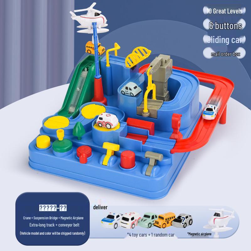 Adventure Boy's Cross-Border Car Challenge: Educational Track & Train Parking Lot Toy