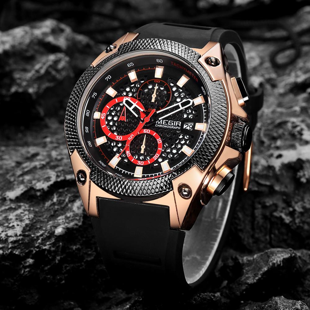 Megir Men Sport Watch Relogio Masculino Blue Silicone Strap Mens Watches Top Brand Luxury Luminous Waterproof Quartz Watch Man