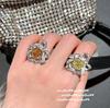 Papalacha Cinnamon Gem Bow Ring, Meimei Da, Plated 18K Gold, Mint Green Fat Square Zircon Ring