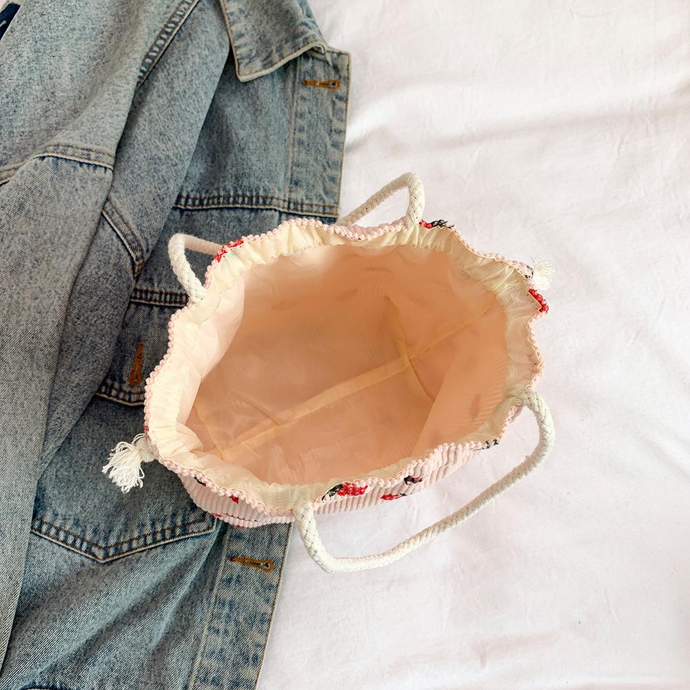 Corduroy Strawberry Bucket Bag Casual Tote Bag Chic Hobo Bag for Women Everyday College Travel