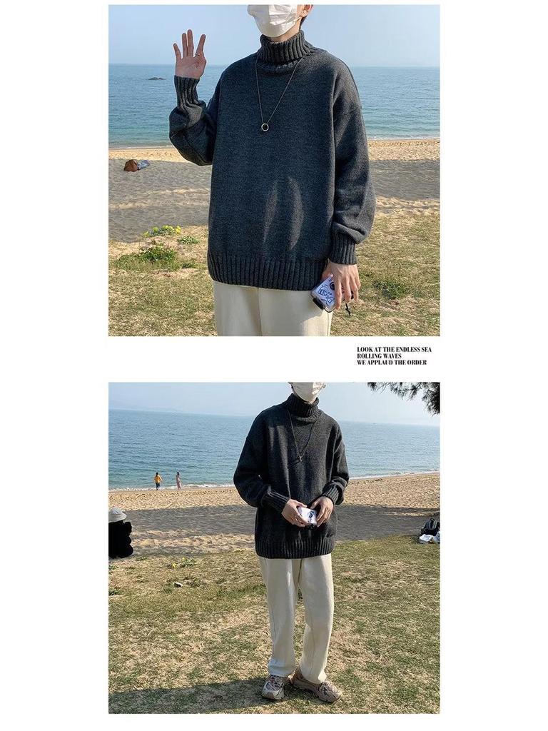 Korean Style Men's High Neck Woolen Cardigan - Retro Loose Knitwear for Autumn/Winter 2025