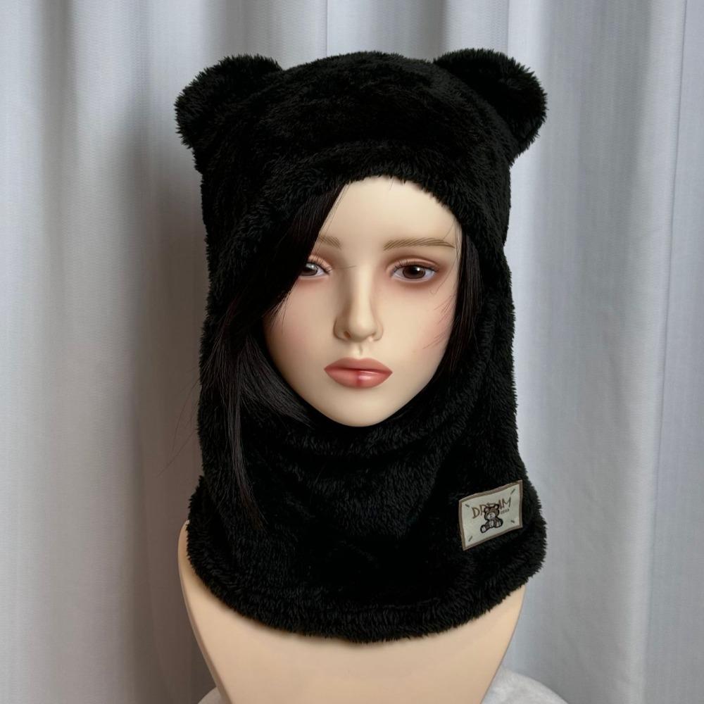 Windproof Beanies Cap Korean Style Winter Pullover Cap Casual Bear Cap Scarf Set  Girls