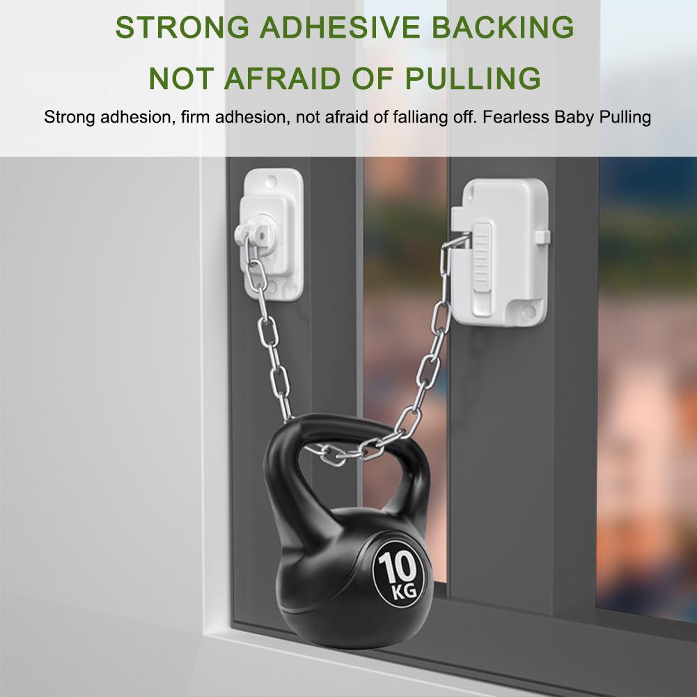3PCS Door Chain Lock Self Adhesive Window Restrictor Child Safety Locks No Drilling Adjustable for UPVC Wooden Sliding Window 4