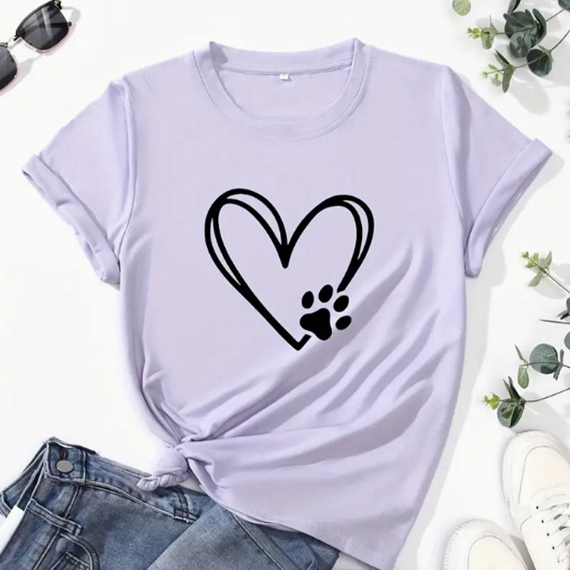 Love Cartoon Print Crew Neck T-shirt Casual Loose Short Sleeve Fashion Summer T-Shirts Tops Women's Clothing